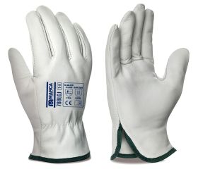 788LGJBBL Guante tipo conductor de piel flor vacuno color natural con ribete. EMBLISTADO